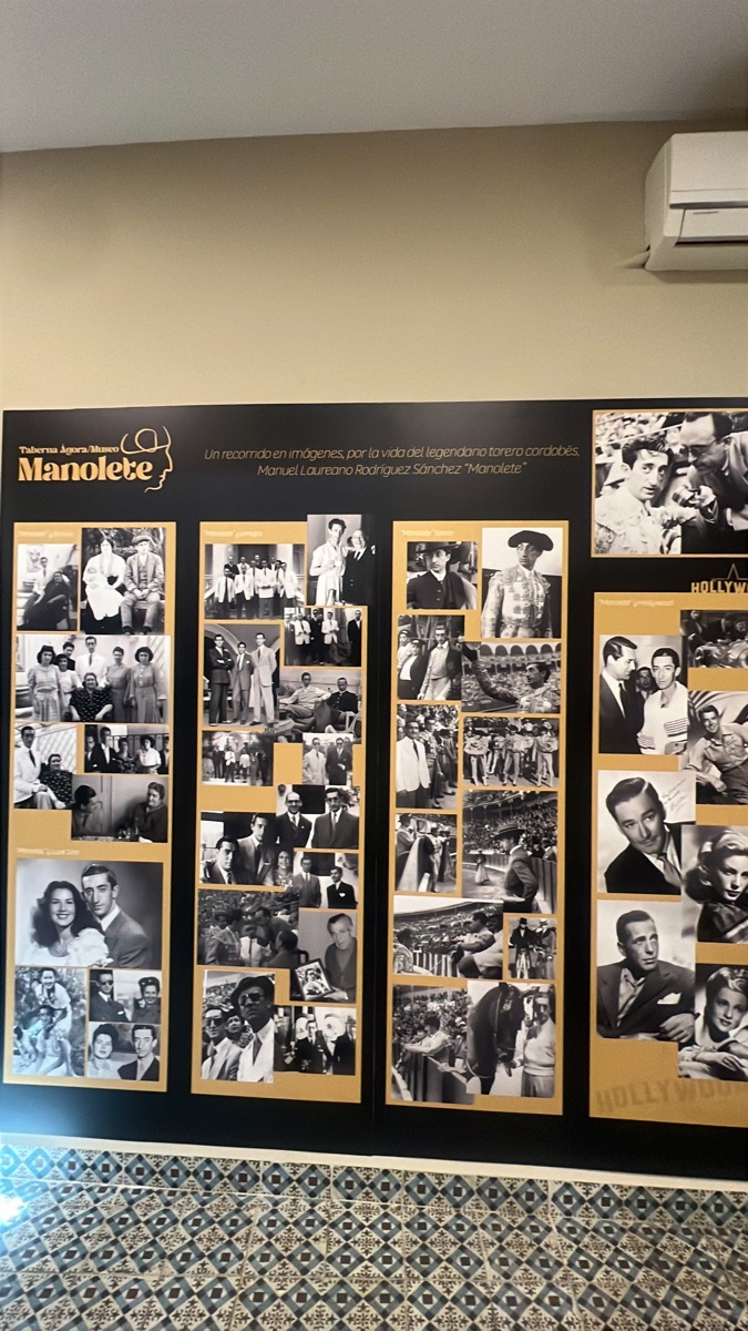 Panel fotográfico — vida de Manolete, Córdoba y Hollywood